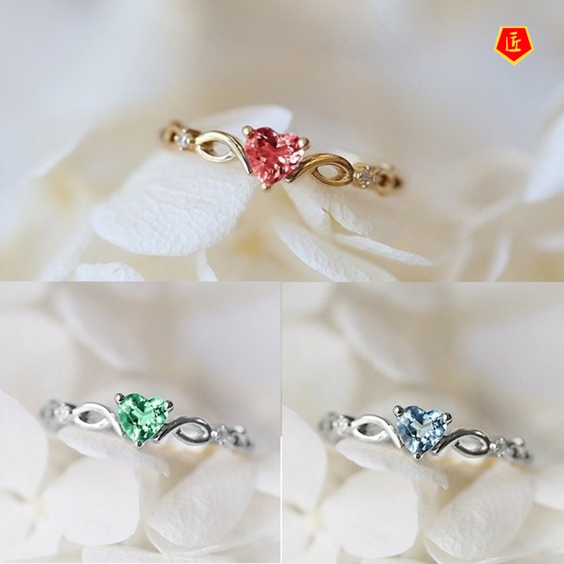 [Ready Stock]Simple Heart-Shaped Ring European and American Inlaid Diamond Elegant Graceful