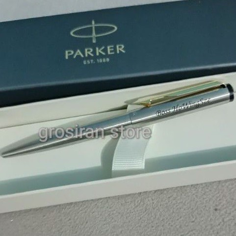

pulpen Parker vektor original silver custom logo ukir grafir nama kado