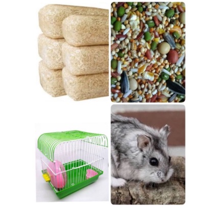 Paket Kandang Hamster FULLSET Kandang Hamster Makanan Hamster Serbuk Kayu