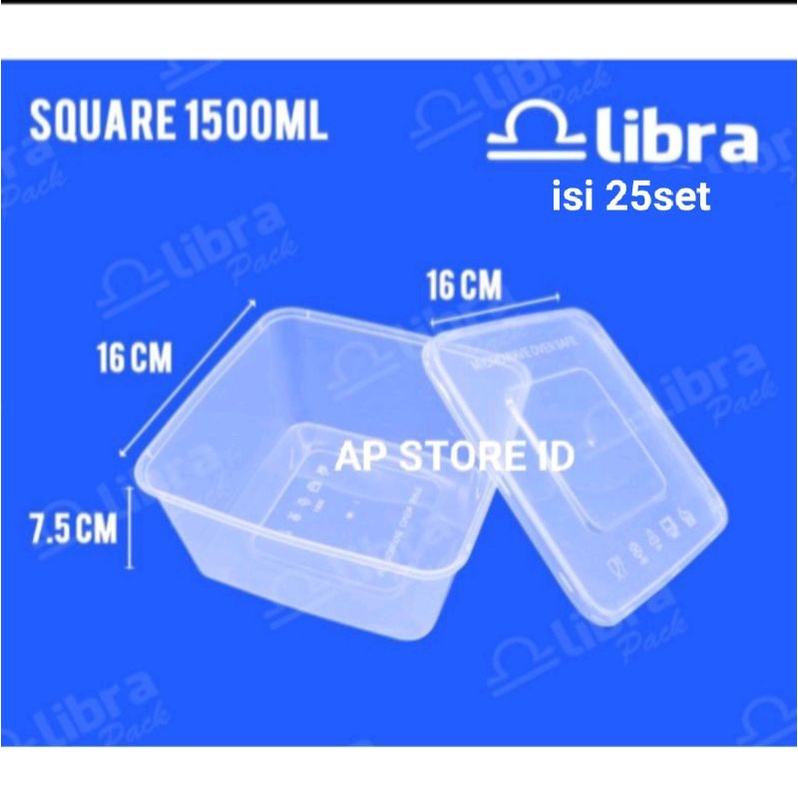 isi 25set Thinwall 1.500ml kotak makan plastik square food container