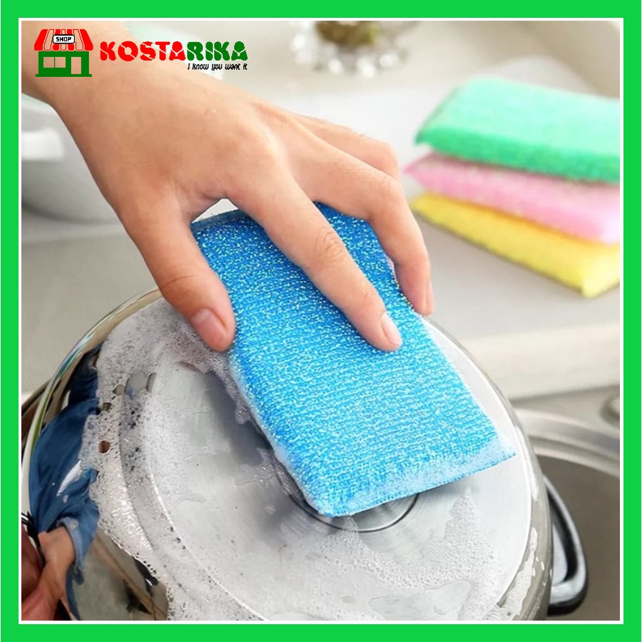 KOSTARIKA Spon Busa Cuci Piring Panci GOOD WIFE Serbaguna Set 5 Pcs Warna Campur Spons Cuci Piring Sponge Busa Dapur