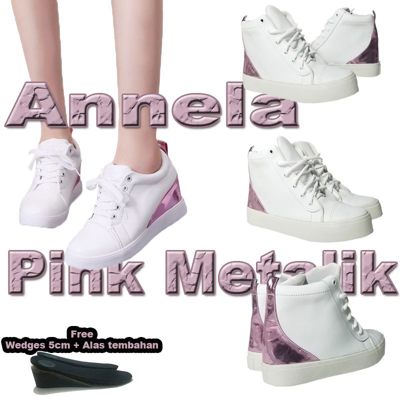 Dnr Annela Pink Metalik   Hidden Wedges Sneaker wantita korea casual sekolah kampus