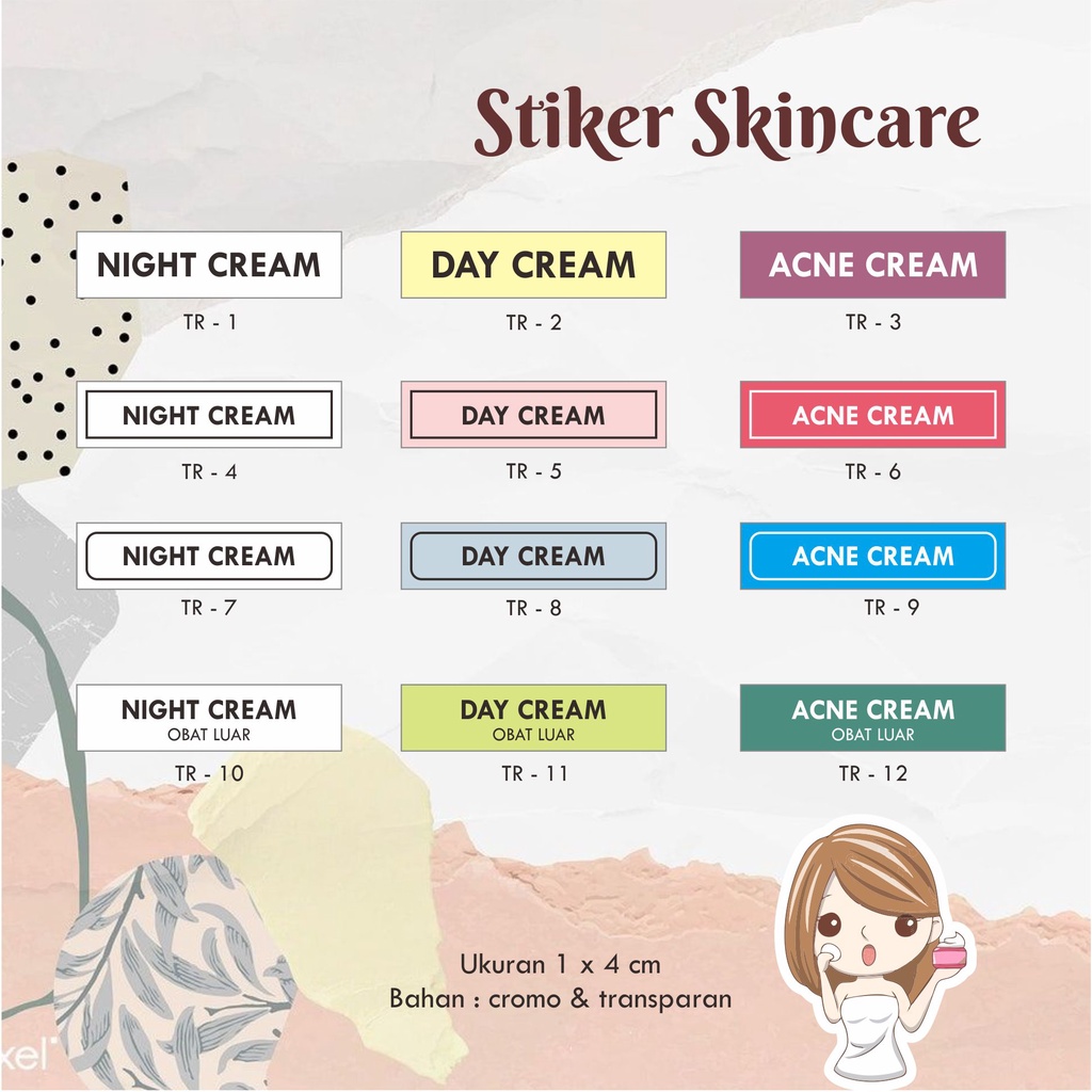 

[145 pcs] Stiker skincare cream malam cromo transparan / cream pagi / acne / label / kemasan sabun