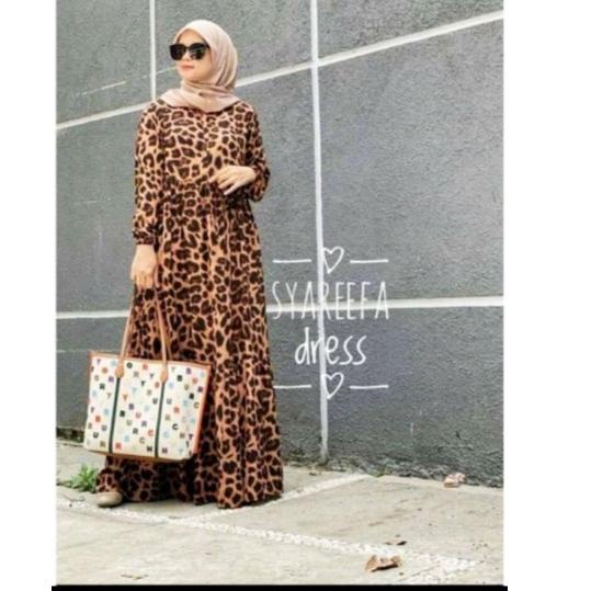Max Sale-- Gamis leopard standar jumbo/ gamis motif macan tutul