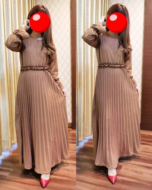 GSL Baju Wanita Gamis Remaja Kekinian Terbaru Lebaran 2022 Polos Murah Jumbo Plisket Dress Kondangan