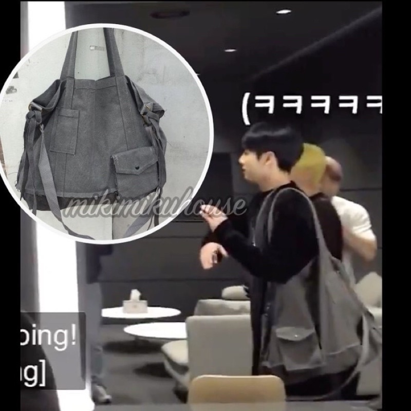 BTS JUNGKOOK YINMAKCO CANVAS TAS BAG BIG BODY CROSS SLING SHOULDER SELEMPANG BT21 STYLE KOREA KOREAN