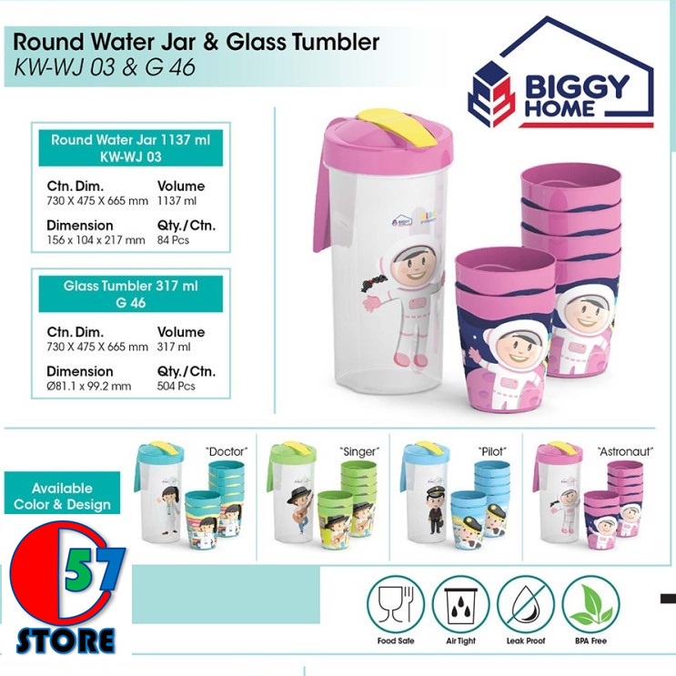 TEKO BERANAK MOTIF PROFESI KARAKTER ANAK 1 TEKO + 6 GELAS WATER JAR BIGGY