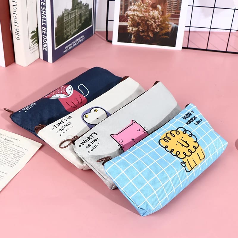 Kotak Pensil Motif Lucu Kualitas Import Dompet Panjang Tempat Makeup Bahan Kanvas Bisa Pilih Motif