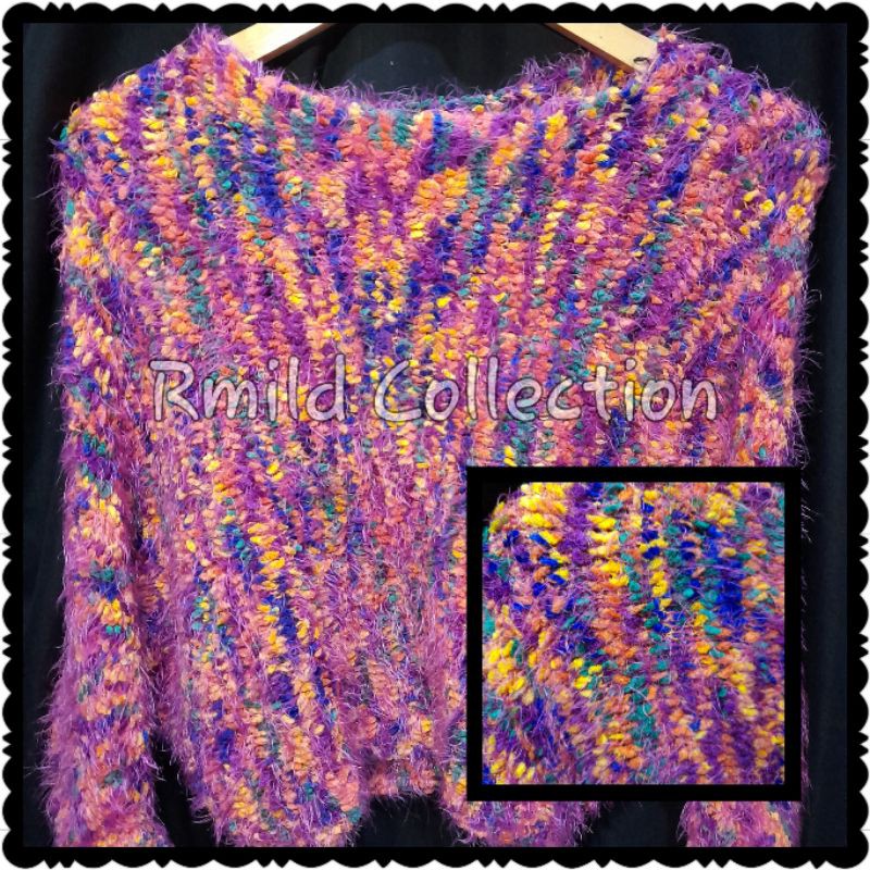 Sweater Rajut Crop Wanita Oversize Lilac Tebal