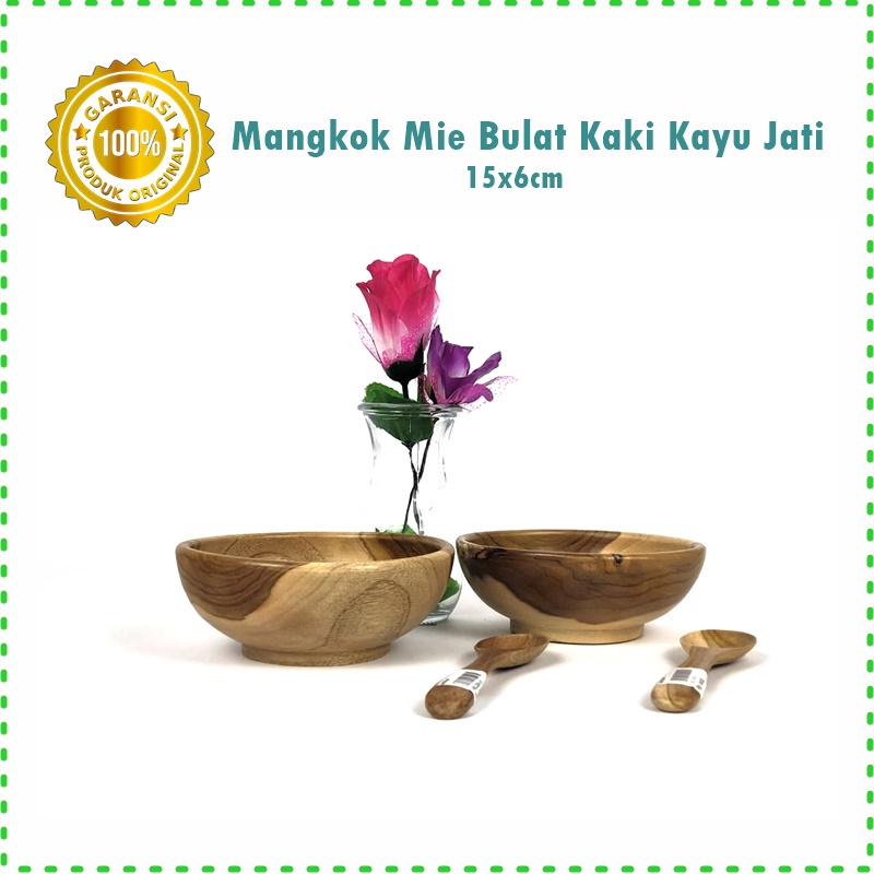 Mangkok Mie Bulat Kaki Kayu Jati 15cm/18cm/20cm