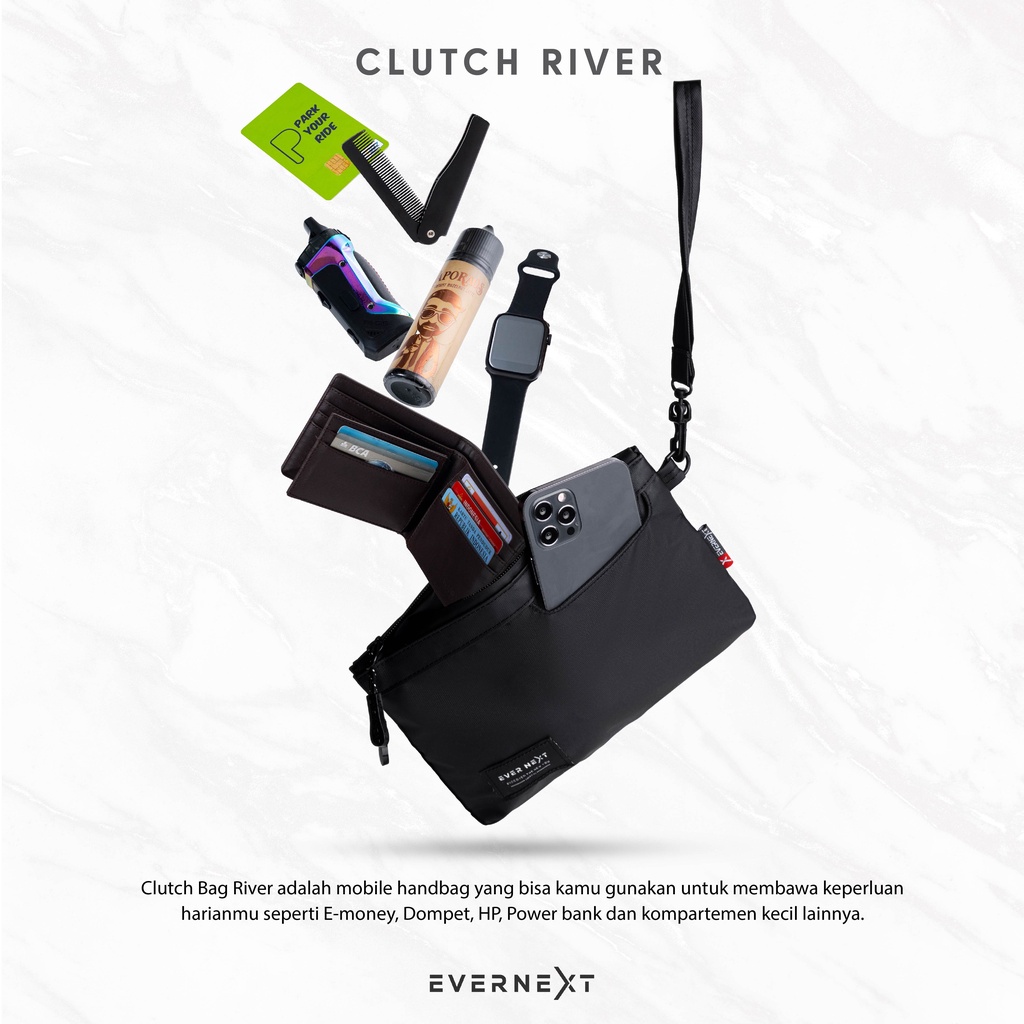 Tas Tangan Pria RIVER CLutch Bag Anti Air Premium Pria Wanita Kerja kantor Kuliah Jalan Penyimpanan Cowok Cewek Evernext