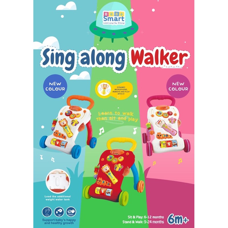 BEBE SMART SING ALONG WALKER + MICROPHONE 6M+ SNI Red / Blue / White / Pink - Activity