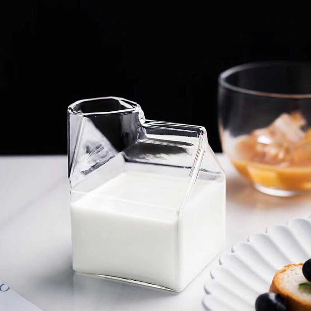 Gelas Kaca Model Susu Design Milk Box 300ML || Supplier Barang Unik Murah Lucu Berguna - SG101