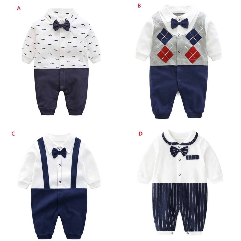 A73- Jumper bayi laki-laki lengan panjang  baju romper /pakaian jumper bayi motif dasi tuxedo premium