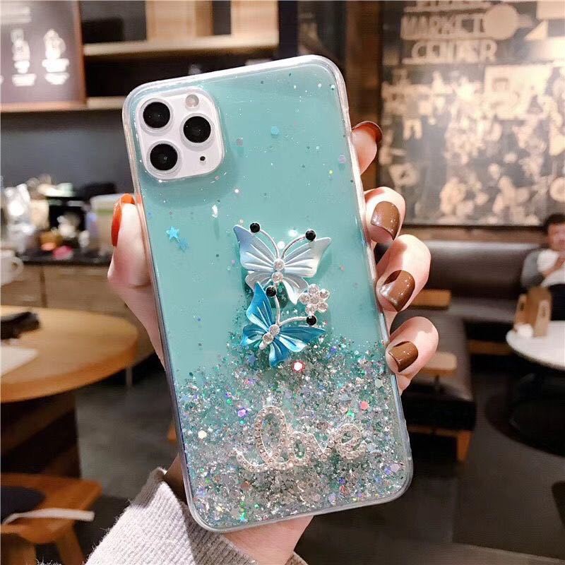 Soft Case Silikon Poco F2 Pro / Redmi K30 Pro Bening Transparant Airbag Anti Crack Design Kupu kupu Glitter - Hijau