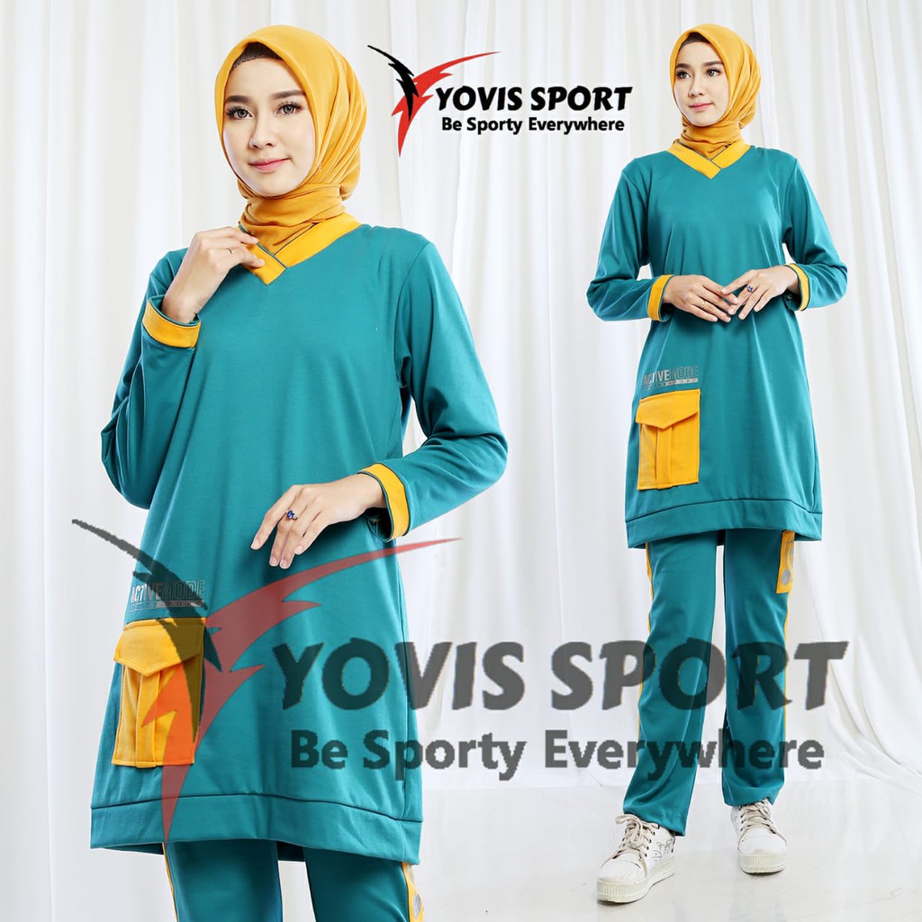 Setelan Semi Tunik  Sablon Yovis Sport / Pakaian Olahraga muslimah/Hijab