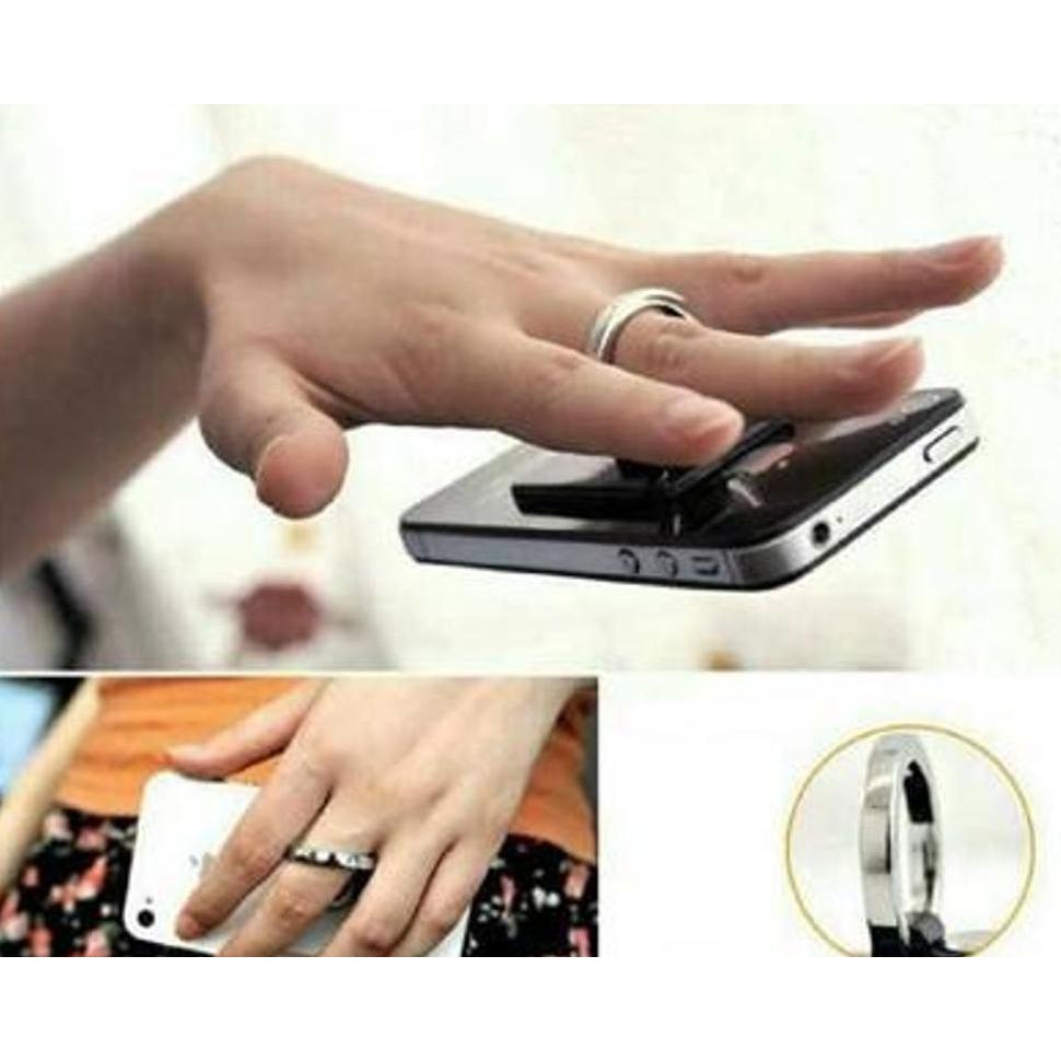 iring logo besi stainless brand hp non hook ring stand holder phone cincin universal chrome metal