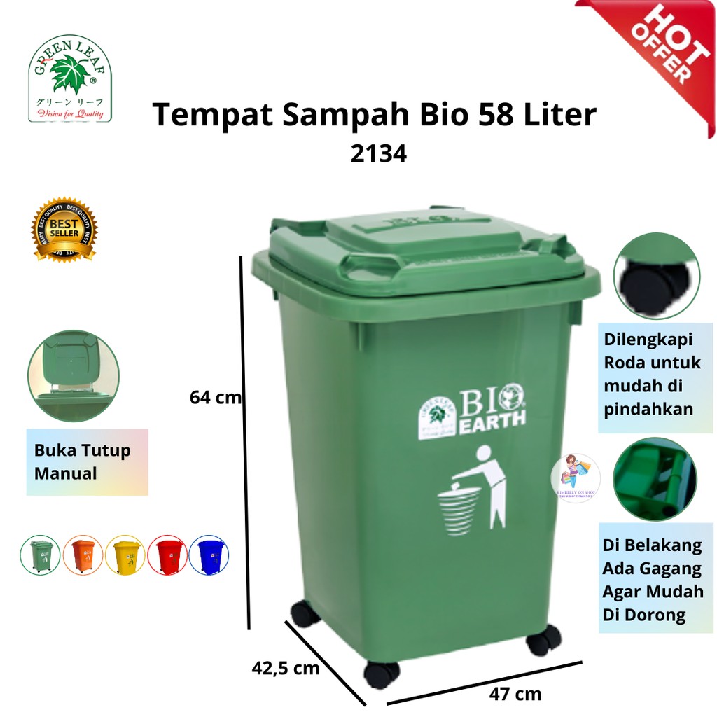 Tempat Sampah BIO 58 Liter 2134 Green Leaf Dustbin Roda