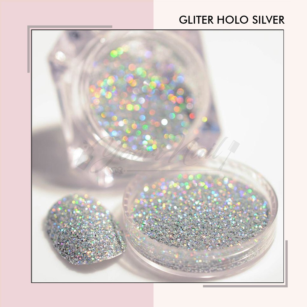 Glitter hologram silver gold nail art gliter holo nails hiasan kuku hologram