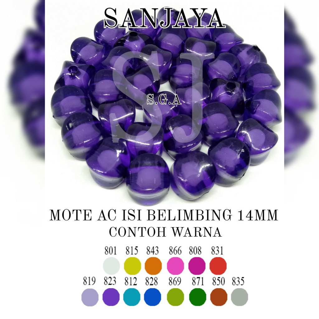 MOTE ISI / MANIK AKRILIK ISI / MANIK BELIMBING / MANIK ISI BELIMBING KOTAK / MOTE AC ISI BELIMBING KTK 14MM