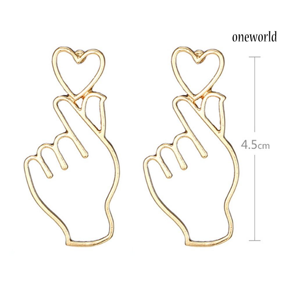 OW@ Women Fashion Hollow Finger Heart Gesture Drop Dangle Earrings Jewelry Gifts