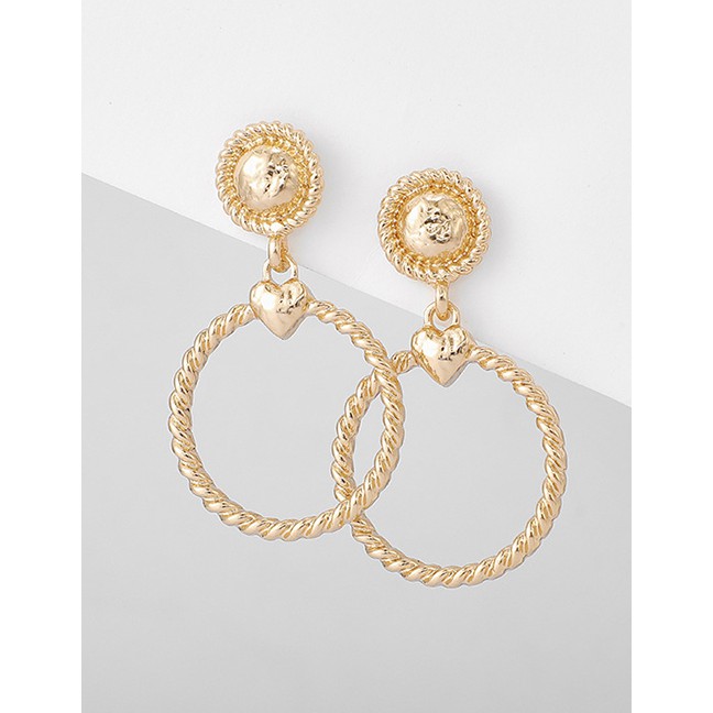 LRC Anting Tusuk Fashion Gold-plated Love Twist Circle Geometric Earrings D68169