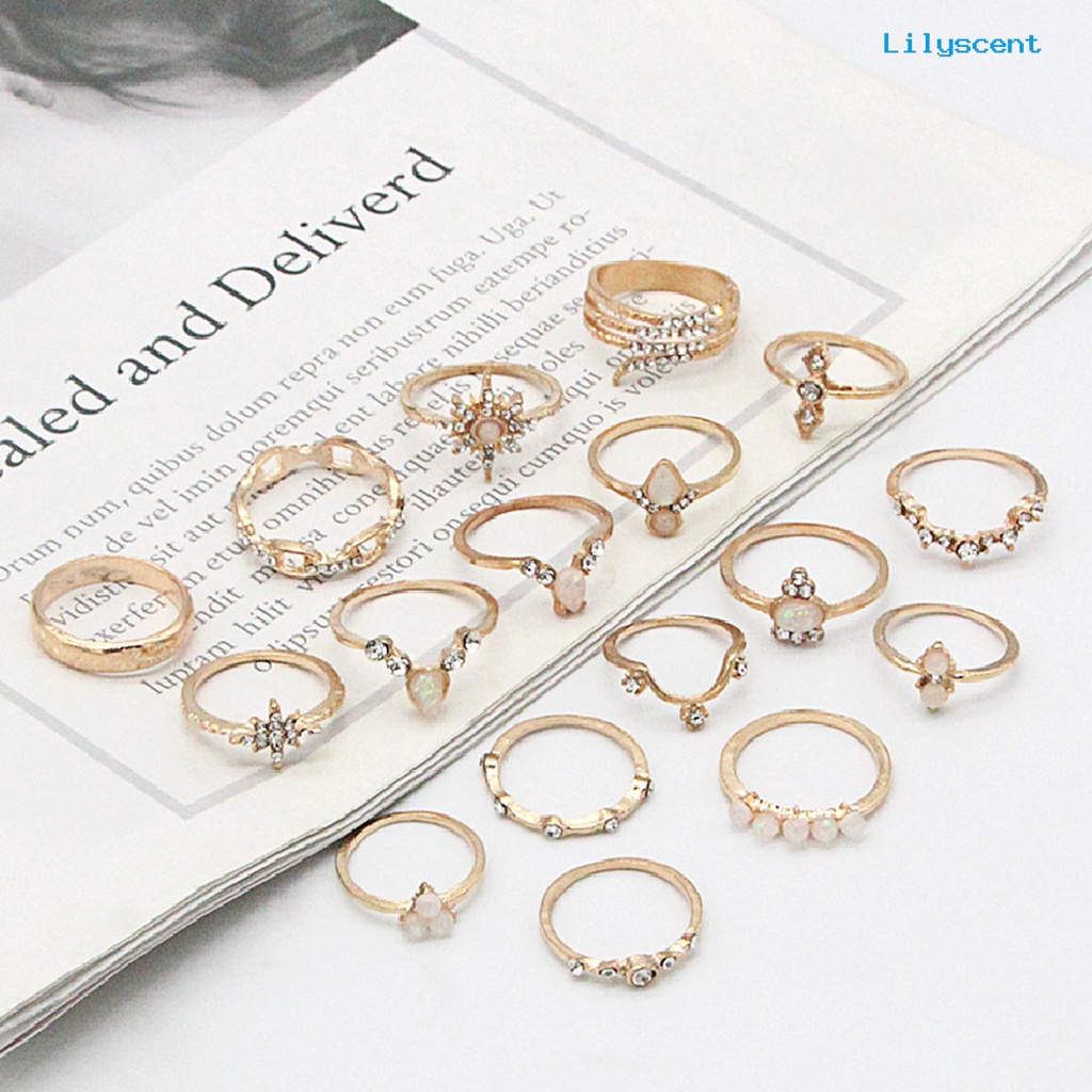 17pcs / set Cincin Knuckle Midi Berlian Imitasi Stackable Gaya Bohemian Untuk Aksesoris Perhiasan