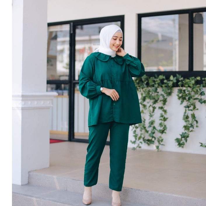 (DBY) ONE SET POPPY BONDA TUNIK SET REMPEL ATASAN OVERSIZE WOLFIS