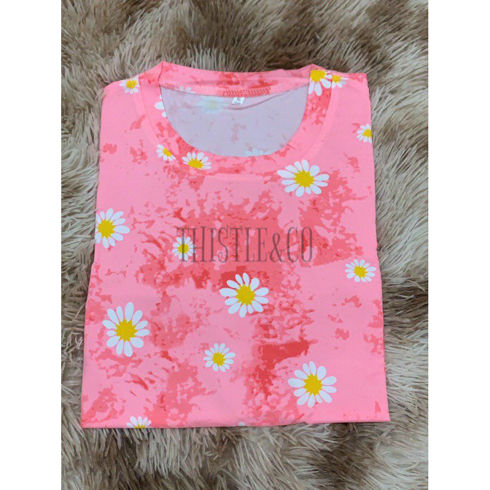 Oversize Tee Tshirt Wanita Model Longgar Motif Daisy Pink (Tie Dye)