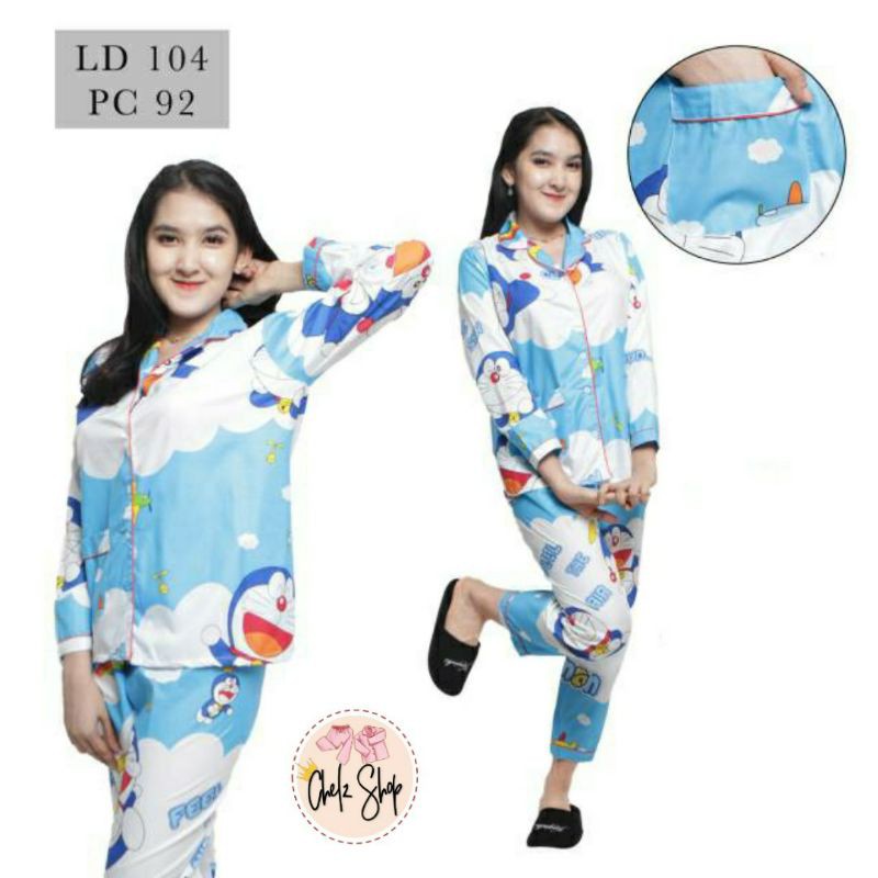 Baju Tidur Piyama Wanita/Cewek Pajamas Katun Dewasa Karakter Doraemon Awan