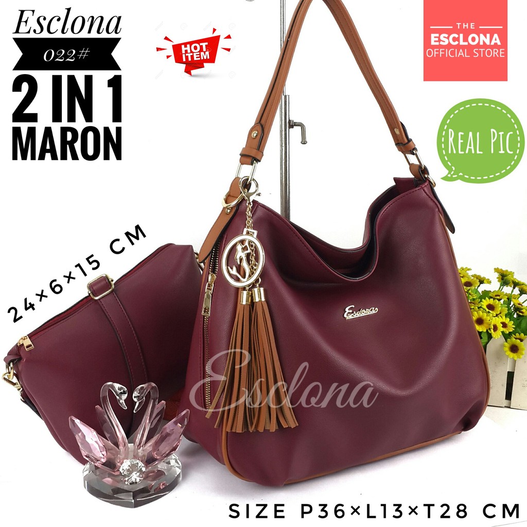 Tas wanita Import Batam Bag Esclona 022 Selempang Cewek Branded Cantik Grosir Fashion Murah Handbag Original Besar Kantor Kerja Kuliah Premium Super Populer Terbaru Terlaris Hobo Ibu Emak Dewasa Santai berpergian Shoulder Bahu