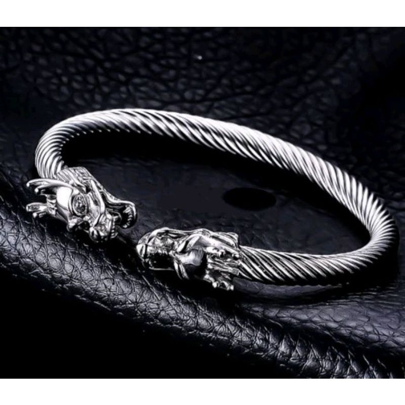 GELANG TITANIUM KEPALA NAGA/GELANG TITANIUM MODEL DRAGON STAINLESS STEEL KUALITAS IMPORT BAGUS