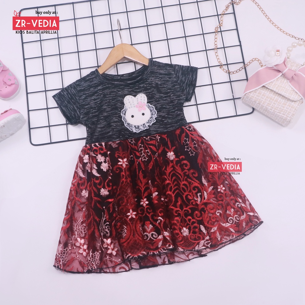 Dress Tsana uk 1-3 Tahun / Gaun Brukat Pesta Cewek Dres Brokat Anak Perempuan Lengan Pendek Import Premium