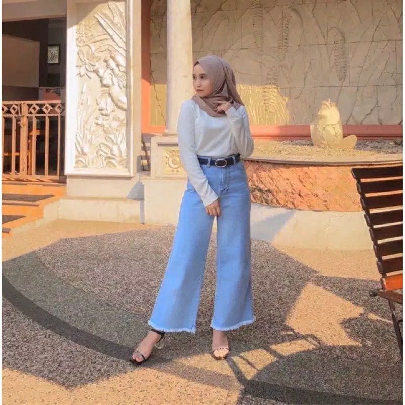 promo puncak [B8] Celana kulot jeans wanita rawis polos Boyfriend kulot rawis jeans highwaist COD ready stok-5