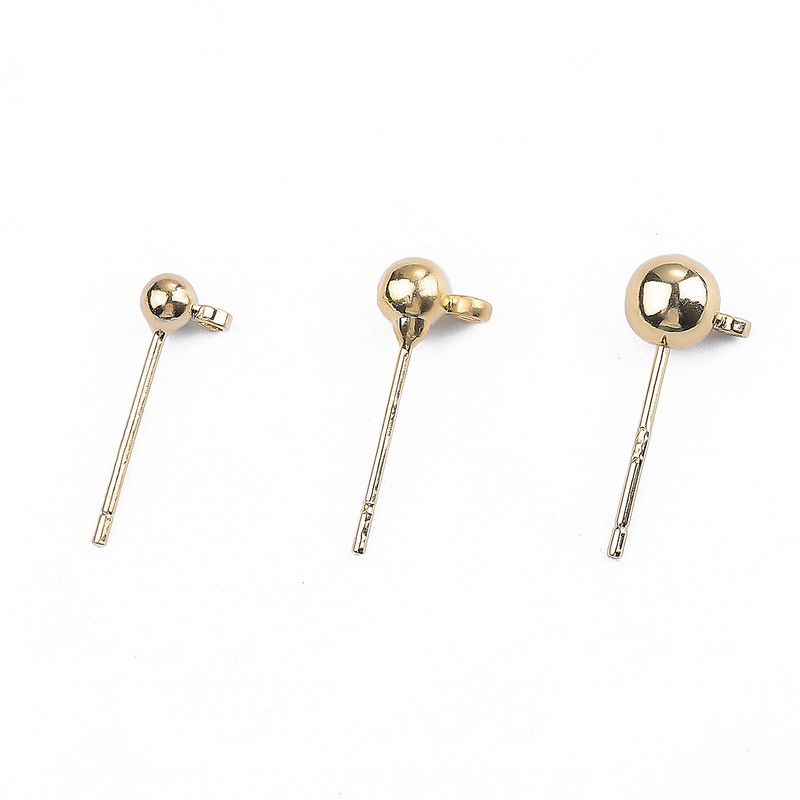 10pcs Anting Stud Bola Bulat Lapis Emas 18k Dengan Konektor Dasar Anting Loop Untuk Membuat Perhiasan