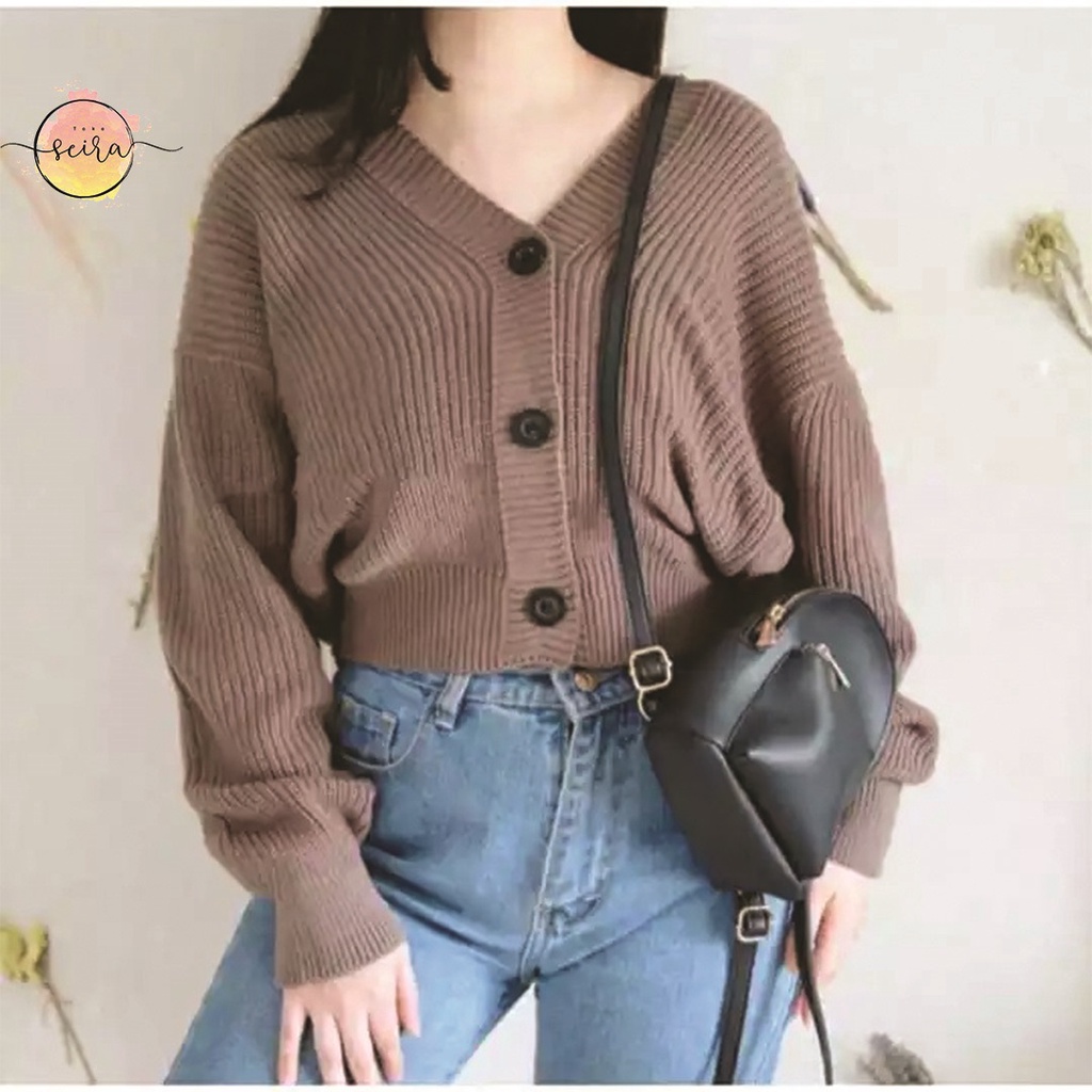 [BISA COD] Olivia Cardy Crop Tebal / Eireen Crop Cardy / Kardigan Rajut Olivia / Cardi balon-Olivia Burgundy