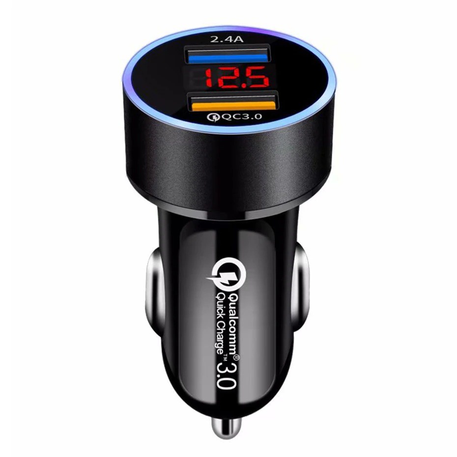 Leeioo Car Charger Dual USB Port QC3.0 2.4A LCD Display LE001 HITAM