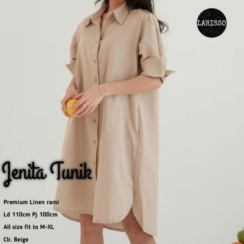 Jenita tunik katun linen ld 110 jumbo xl full kancing