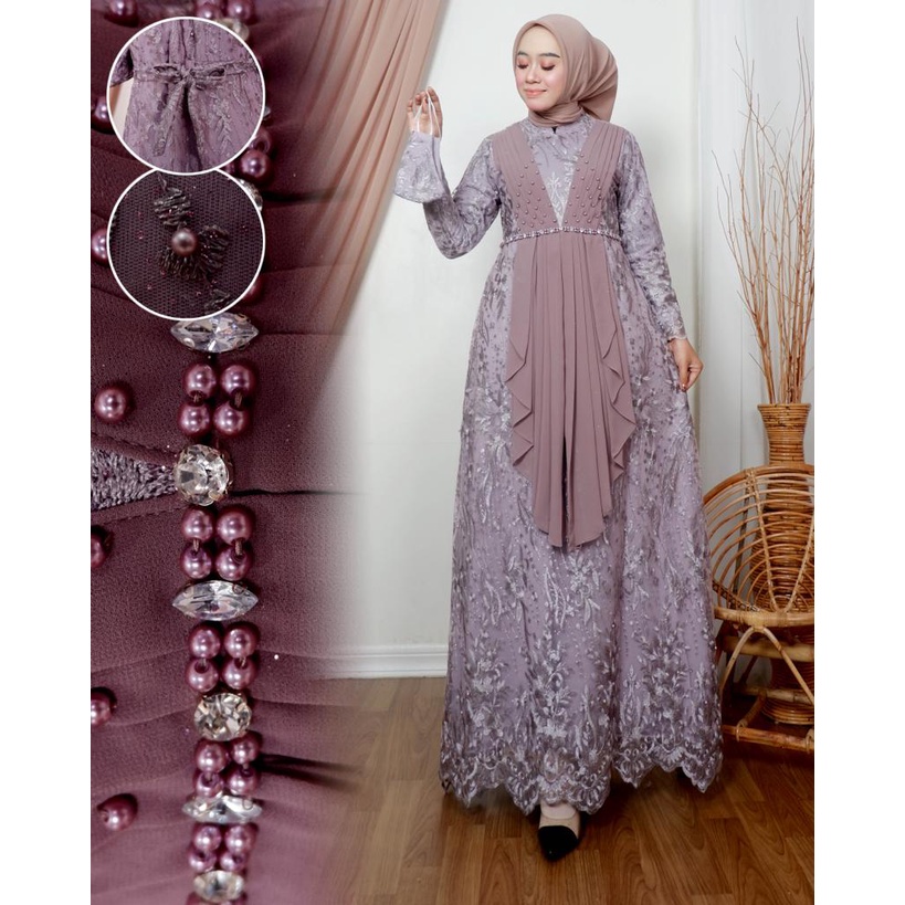 Permata Olshop / Kebaya Gamis Nazwa / Gamis Pesta Terbaru / Gamis Tille Brokat / Kebaya Gamis Kondangan