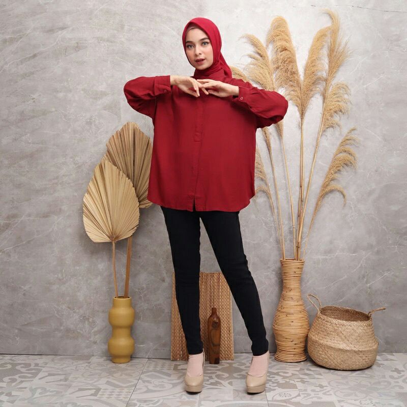 Kemeja Wanita Rayon Premium Bahan Adem Banget Termurah-maron