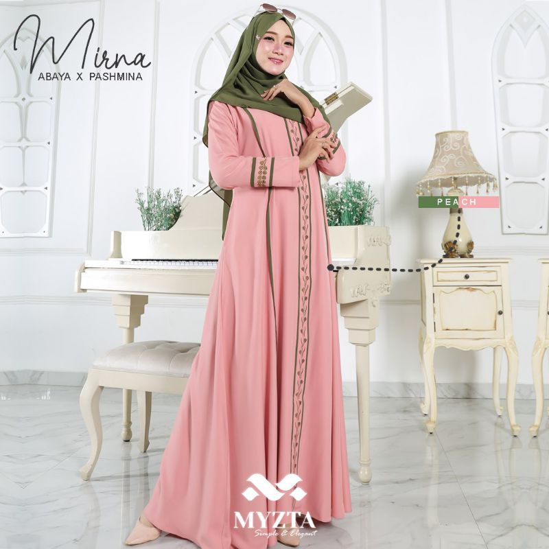 SET GAMIS MIRNA PEACH ORIGINAL MYZTA INAYA EXCLUSIVE DRESS ONLY TANPA JILBAB BAHAN LADYZARA POLOS WA