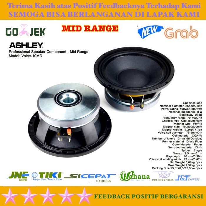 WOOFER MID RANGE ASHLEY 10 INCH ORIGINAL VOICE 10MD