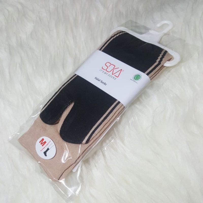 [1 PASANG] ORIGINAL SOKA Jempol Skin Kaos Kaki Muslimah Wanita Hijab Haji Umroh Murah Diskon Warna Kulit Size M Pendek kaoskaki-Dark Skin TapakHitam