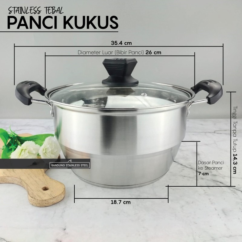 Panci Kukus 26cm Pegangan Kuping Plastik Soup Pot Steamer Stainless Tebal Tinggi Murah