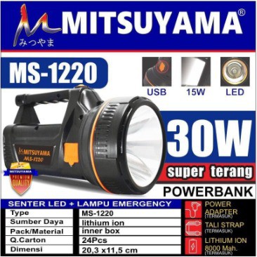 Senter Besar LED 30 Watt Super Lampu Terang + Powerbank Mitsuyama MS-1220