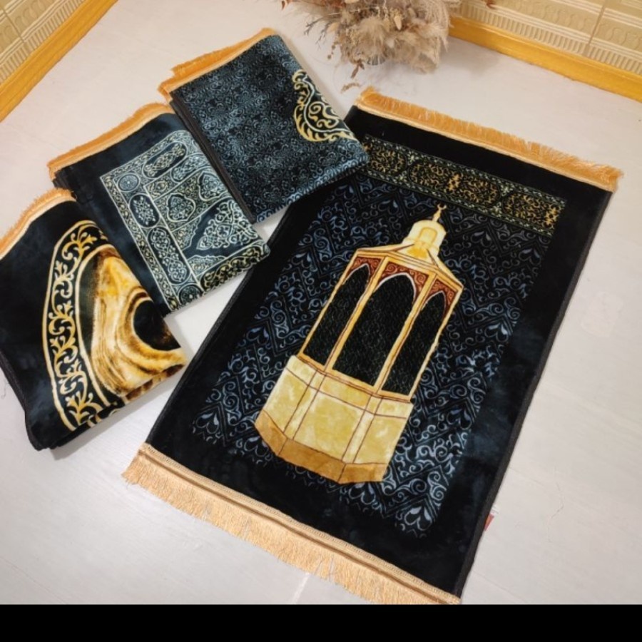 sajadah tebal kiswah hitam exclusive/sajadah kiswah rumbay gold empuk