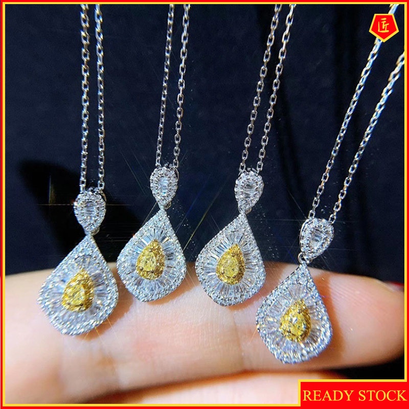 [Ready Stock]Fashionable Elegant Light Luxury Necklace 18K Gold Zircon Yellow Pendant for Women