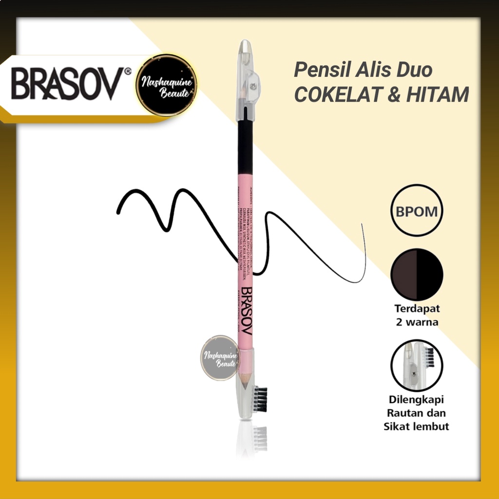 BRASOV Eyebrow Pensil Alis Duo 2.9 GR Dengan Sikat dan Peraut Eyebrow Pencil BPOM Black &amp; Brown