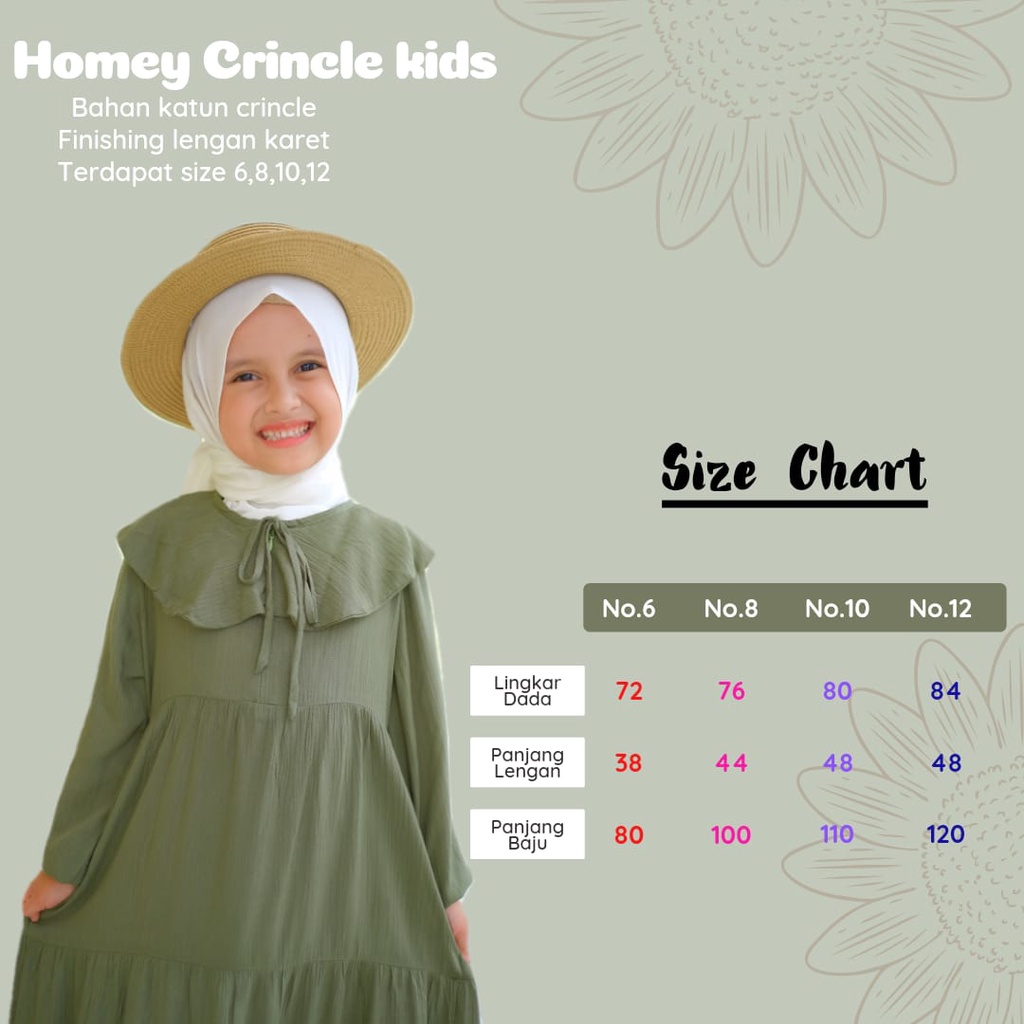 Gamis Anak Perempuan Polos Homey Anak Crincle Premium Gamis Anak Crinkle