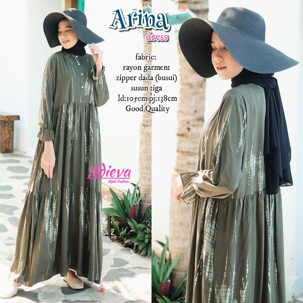 gamis ARINA long maxy dress busui ld 105 casuald daily motif tiedye fashion muslim wanita mayung